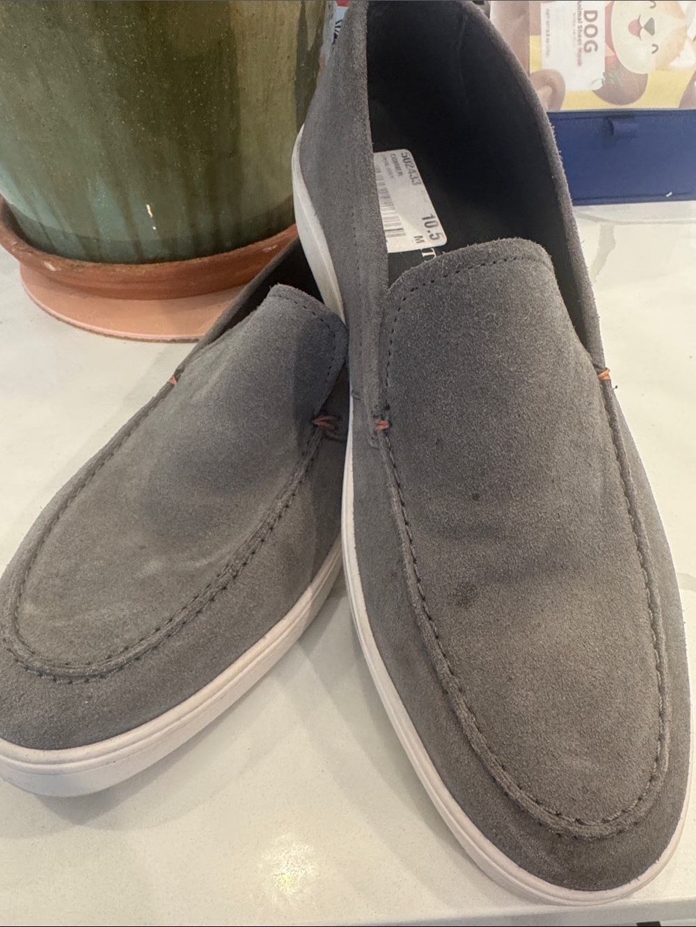 Men's Gray Suede Slip-On Loafers with White Sole